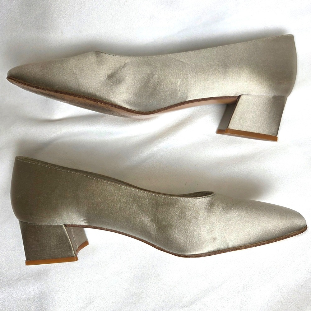 Stuart Weitzman Pumps Women 8.5 Champagne Satin Square Toe Block Heel Luxury Y2K